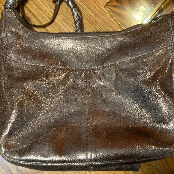 Brighton Shoulder Bag Metallic Gold Copper Hobo Braided Strap Handbag Heart - Picture 3 of 14